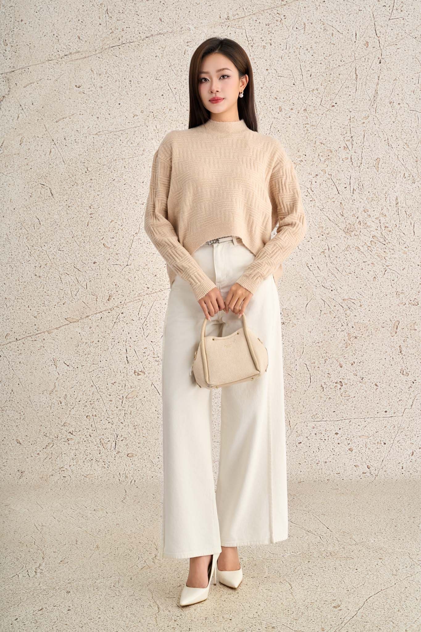 FOL564 - Áo len cao cấp dáng suông cổ tròn tay dài gấu áo đuôi tôm thời trang - PANTIO