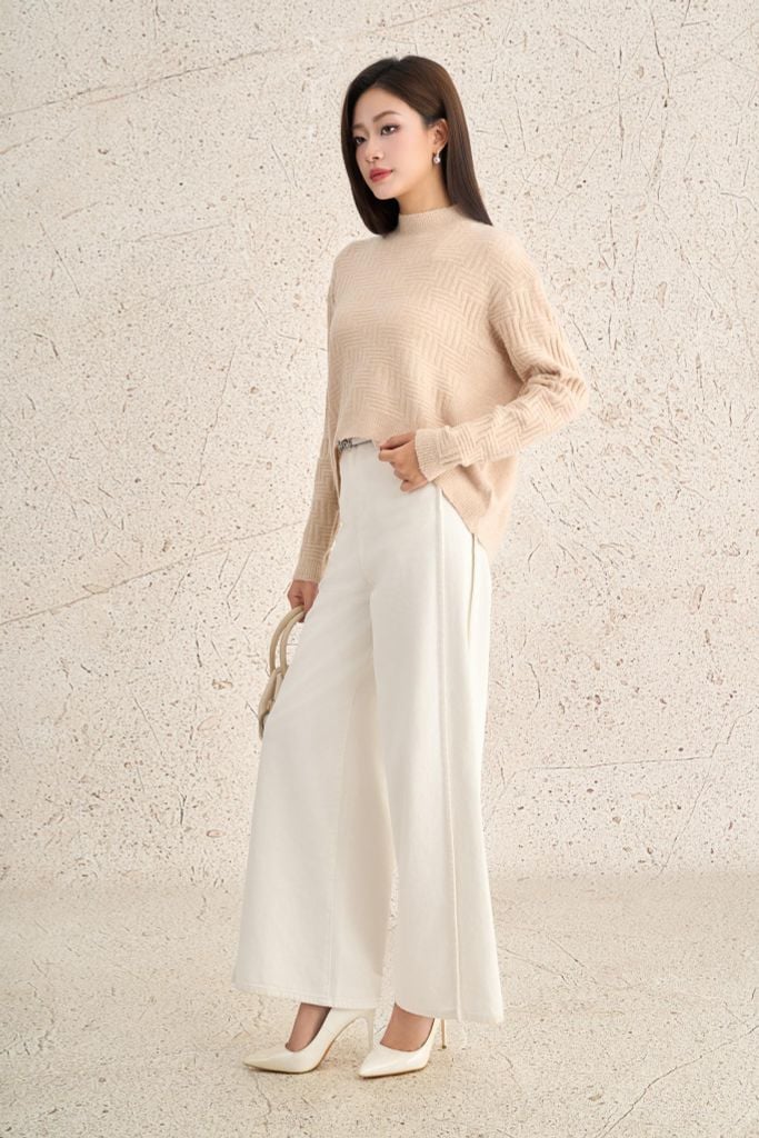 FOL564 - Áo len cao cấp dáng suông cổ tròn tay dài gấu áo đuôi tôm thời trang - PANTIO