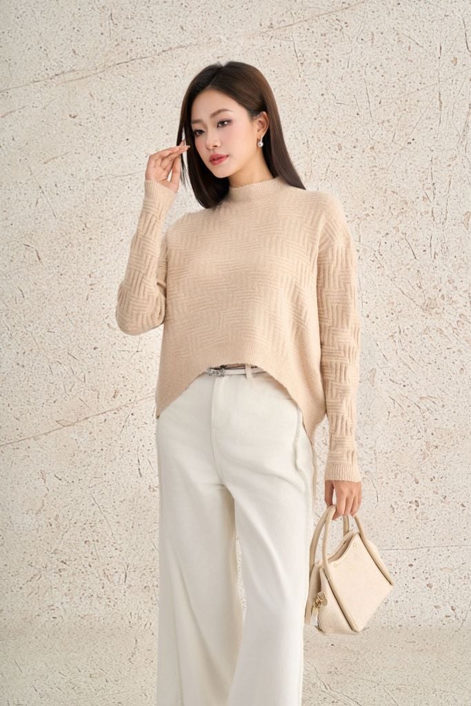 FOL564 - Áo len cao cấp dáng suông cổ tròn tay dài gấu áo đuôi tôm thời trang - PANTIO