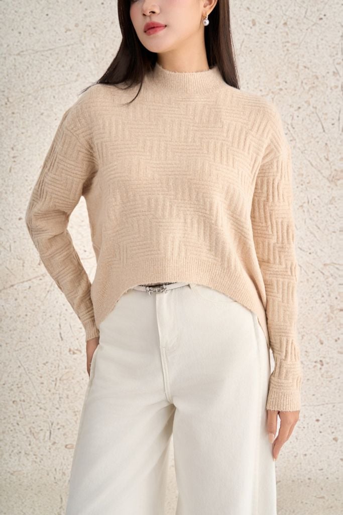 FOL564 - Áo len cao cấp dáng suông cổ tròn tay dài gấu áo đuôi tôm thời trang - PANTIO