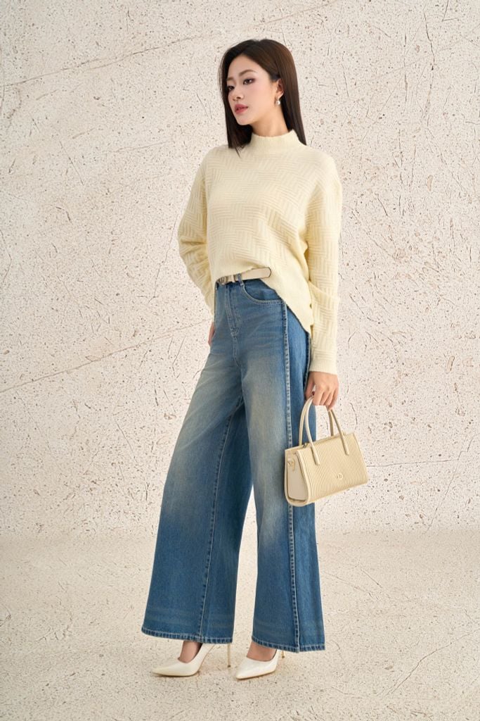 FOL564 - Áo len cao cấp dáng suông cổ tròn tay dài gấu áo đuôi tôm thời trang - PANTIO