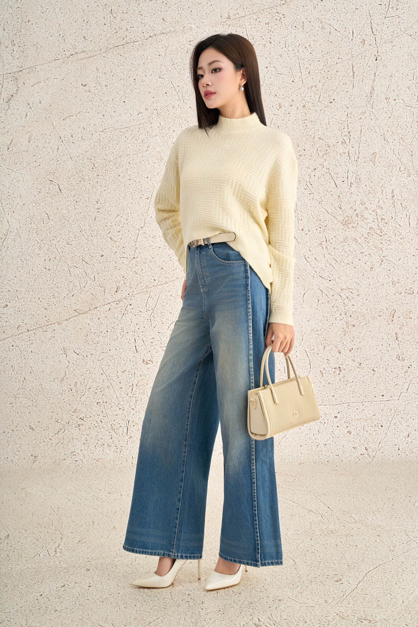 FOL564 - Áo len cao cấp dáng suông cổ tròn tay dài gấu áo đuôi tôm thời trang - PANTIO