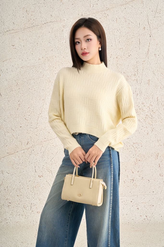 FOL564 - Áo len cao cấp dáng suông cổ tròn tay dài gấu áo đuôi tôm thời trang - PANTIO