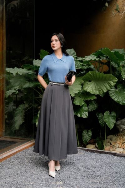 FJD51300 - Chân váy dài vải tuytsi dáng A Xoè thân váy xếp ly bung tạo kiểu khoá thân sau - PANTIO