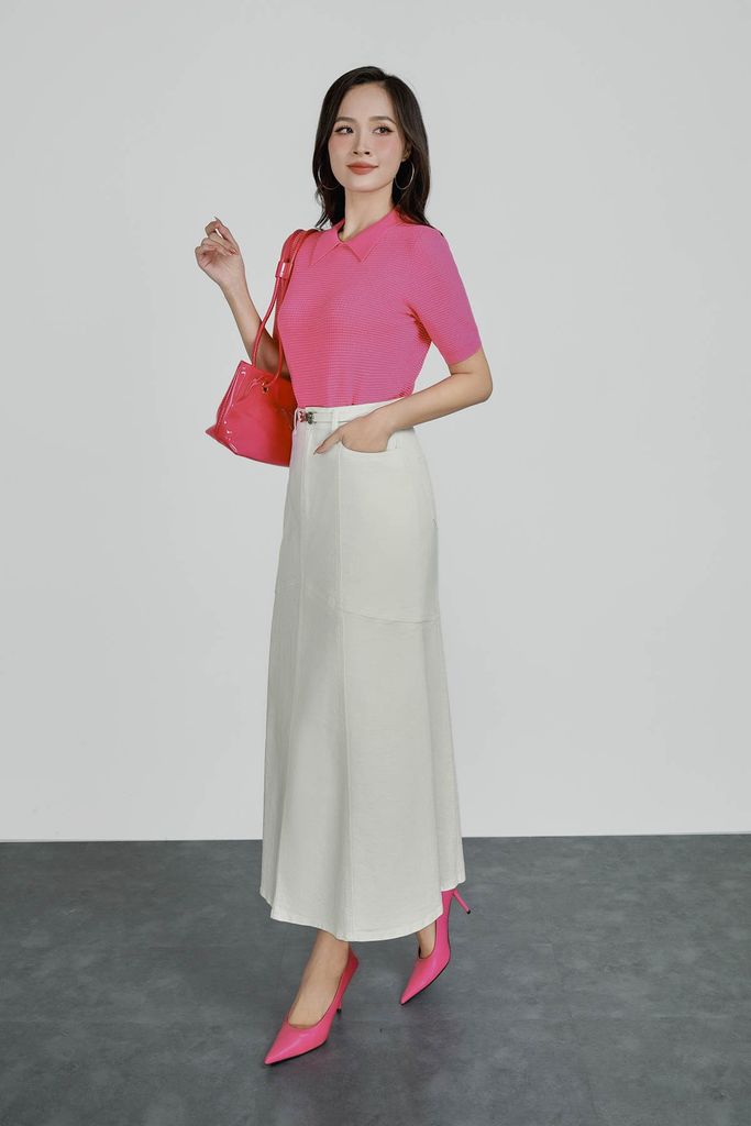 FOL565 - Áo len dệt kim vải len cao cấp dáng suông cổ bẻ tay ngắn thời trang - PANTIO