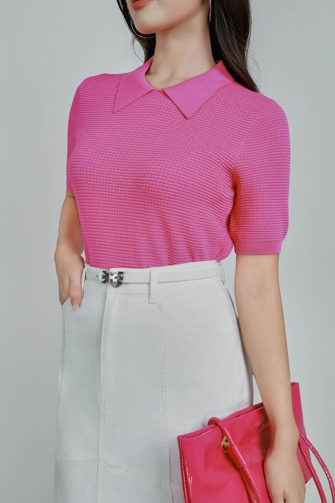 FOL565 - Áo len dệt kim vải len cao cấp dáng suông cổ bẻ tay ngắn thời trang - PANTIO