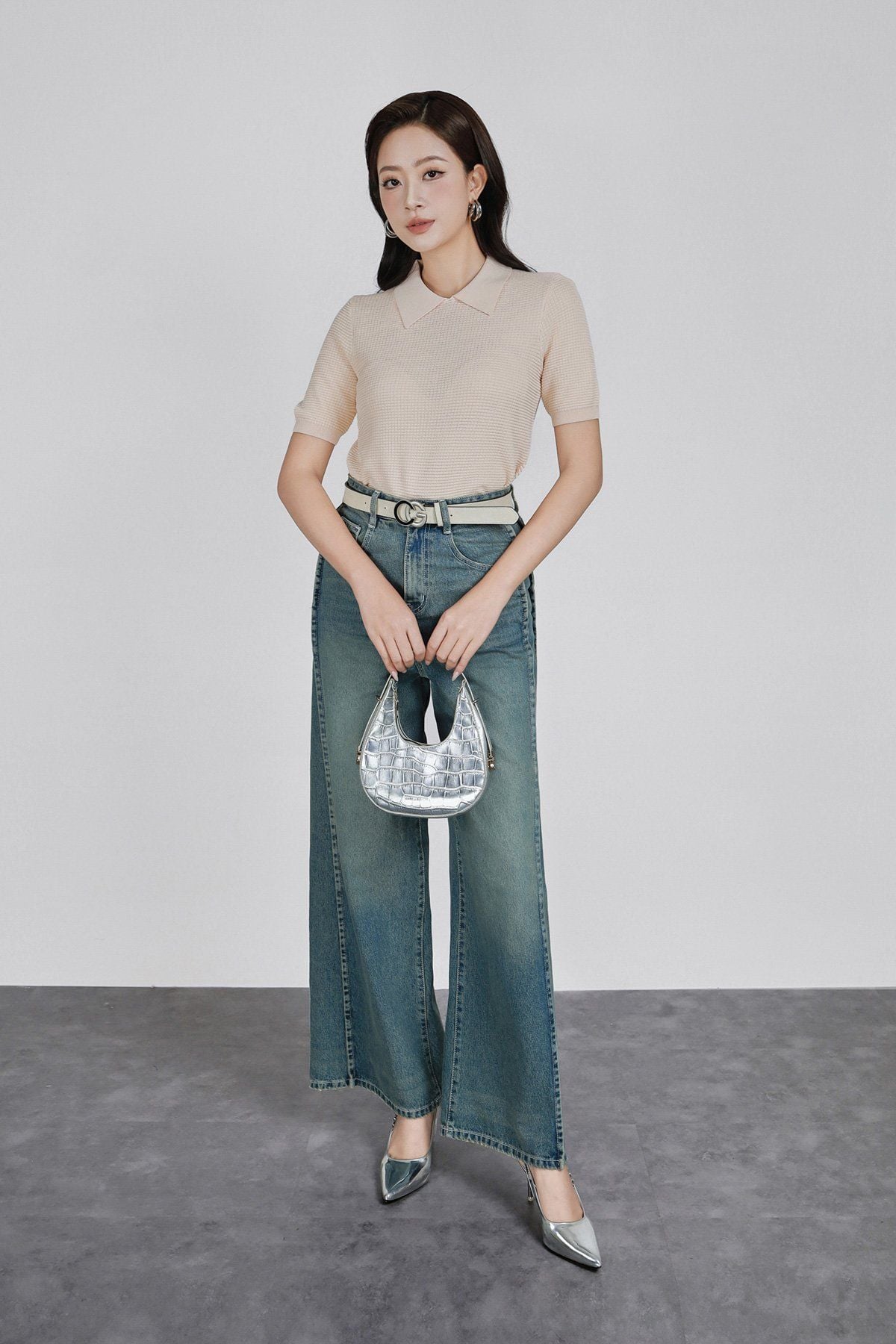 FOL565 - Áo len dệt kim vải len cao cấp dáng suông cổ bẻ tay ngắn thời trang - PANTIO