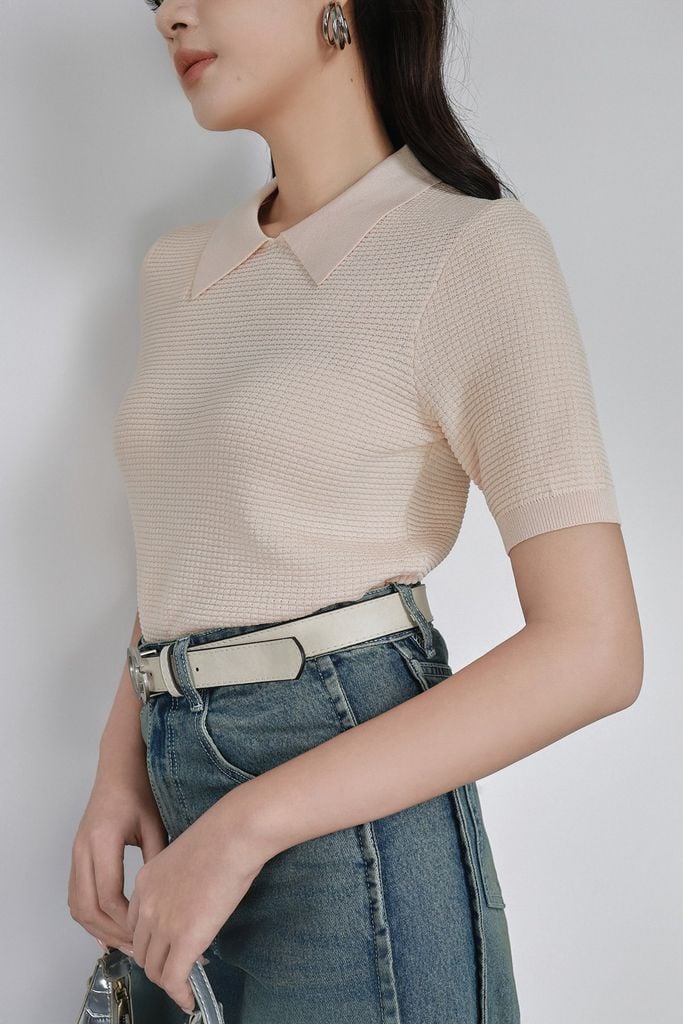 FOL565 - Áo len dệt kim vải len cao cấp dáng suông cổ bẻ tay ngắn thời trang - PANTIO