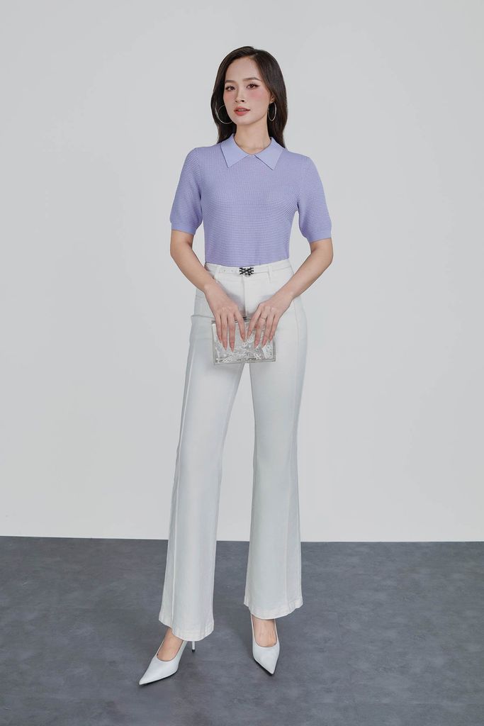 FOL565 - Áo len dệt kim vải len cao cấp dáng suông cổ bẻ tay ngắn thời trang - PANTIO