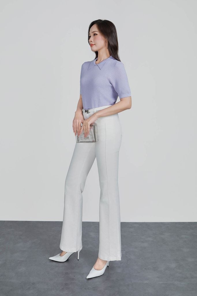 FOL565 - Áo len dệt kim vải len cao cấp dáng suông cổ bẻ tay ngắn thời trang - PANTIO