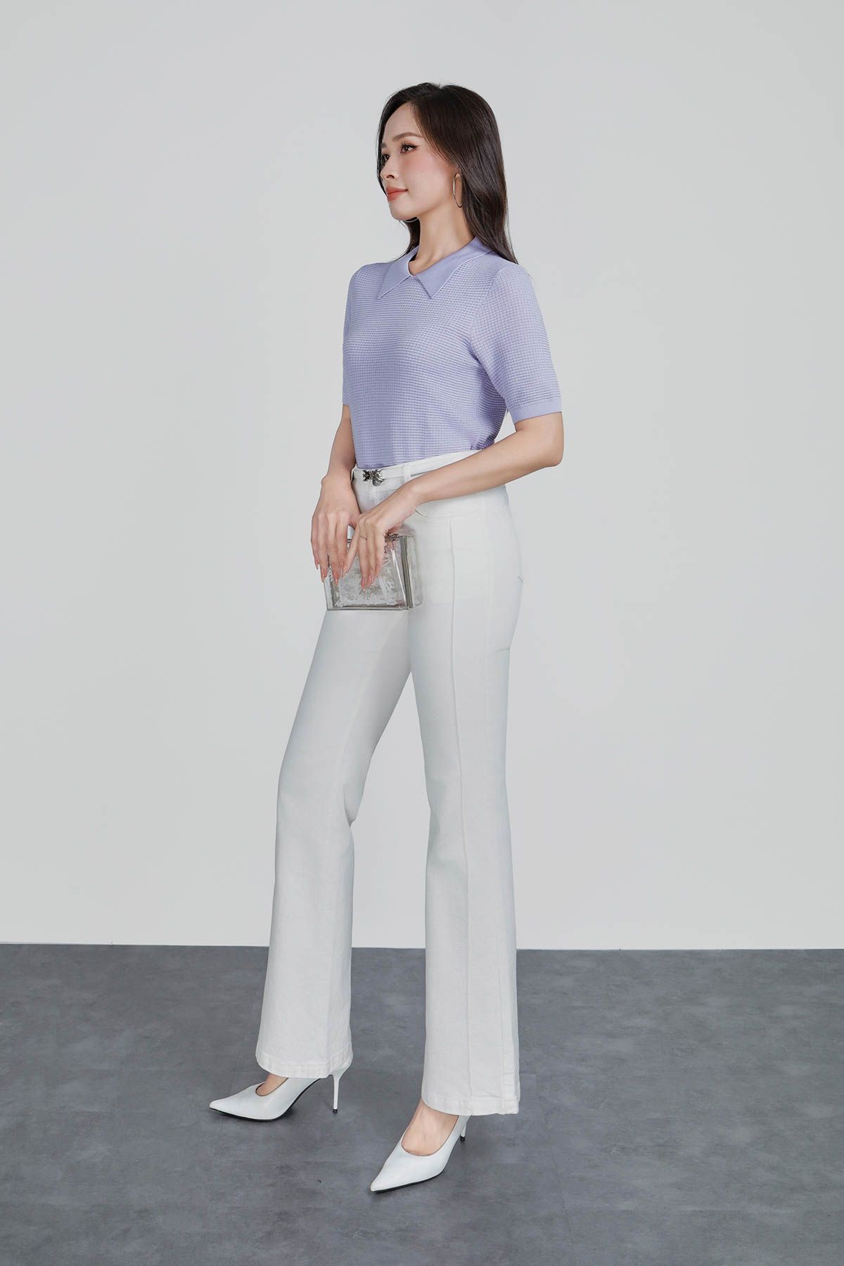 FOL565 - Áo len dệt kim vải len cao cấp dáng suông cổ bẻ tay ngắn thời trang - PANTIO