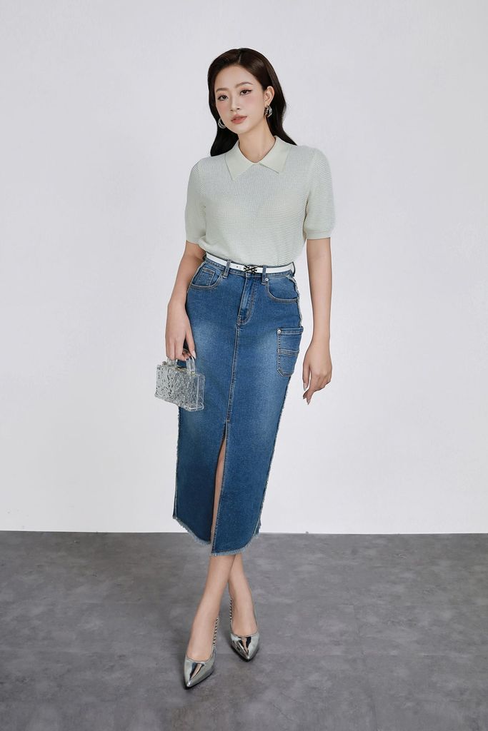 FOL565 - Áo len dệt kim vải len cao cấp dáng suông cổ bẻ tay ngắn thời trang - PANTIO