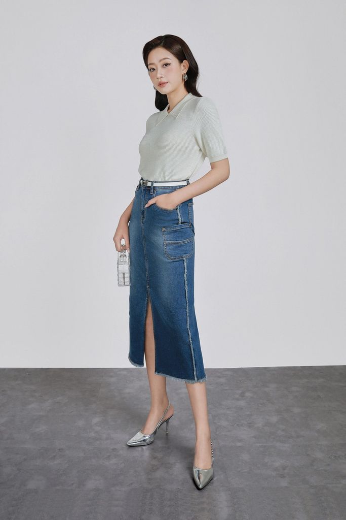 FOL565 - Áo len dệt kim vải len cao cấp dáng suông cổ bẻ tay ngắn thời trang - PANTIO