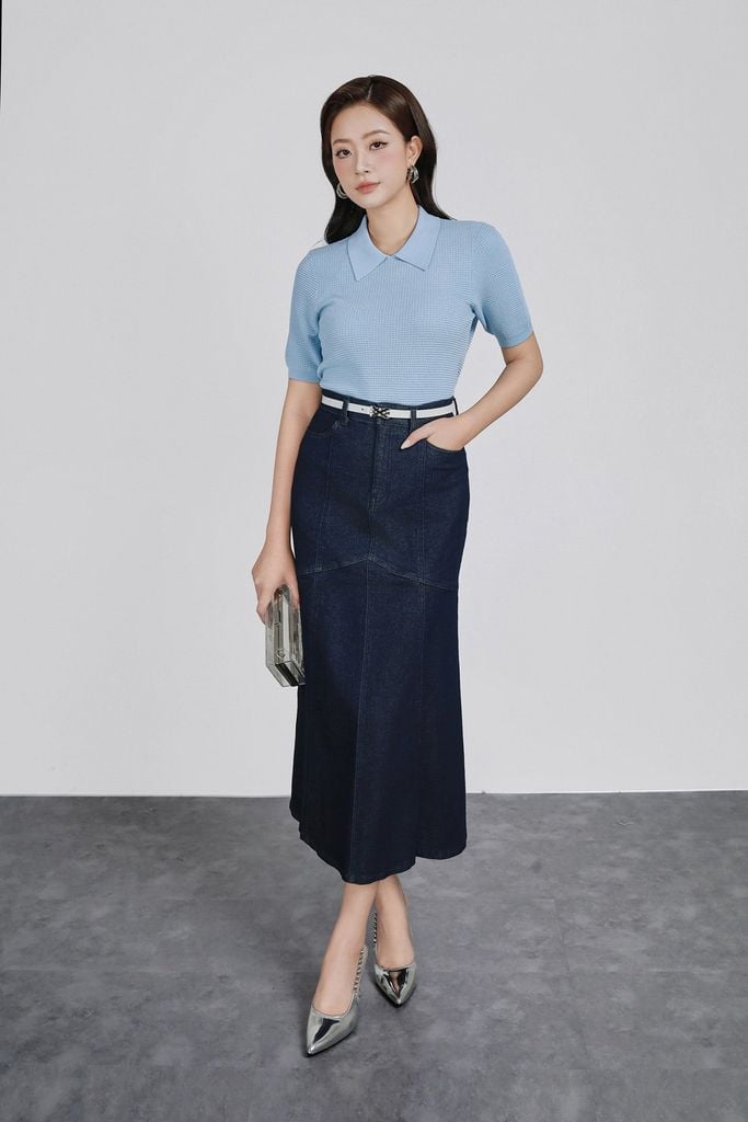 FOL565 - Áo len dệt kim vải len cao cấp dáng suông cổ bẻ tay ngắn thời trang - PANTIO