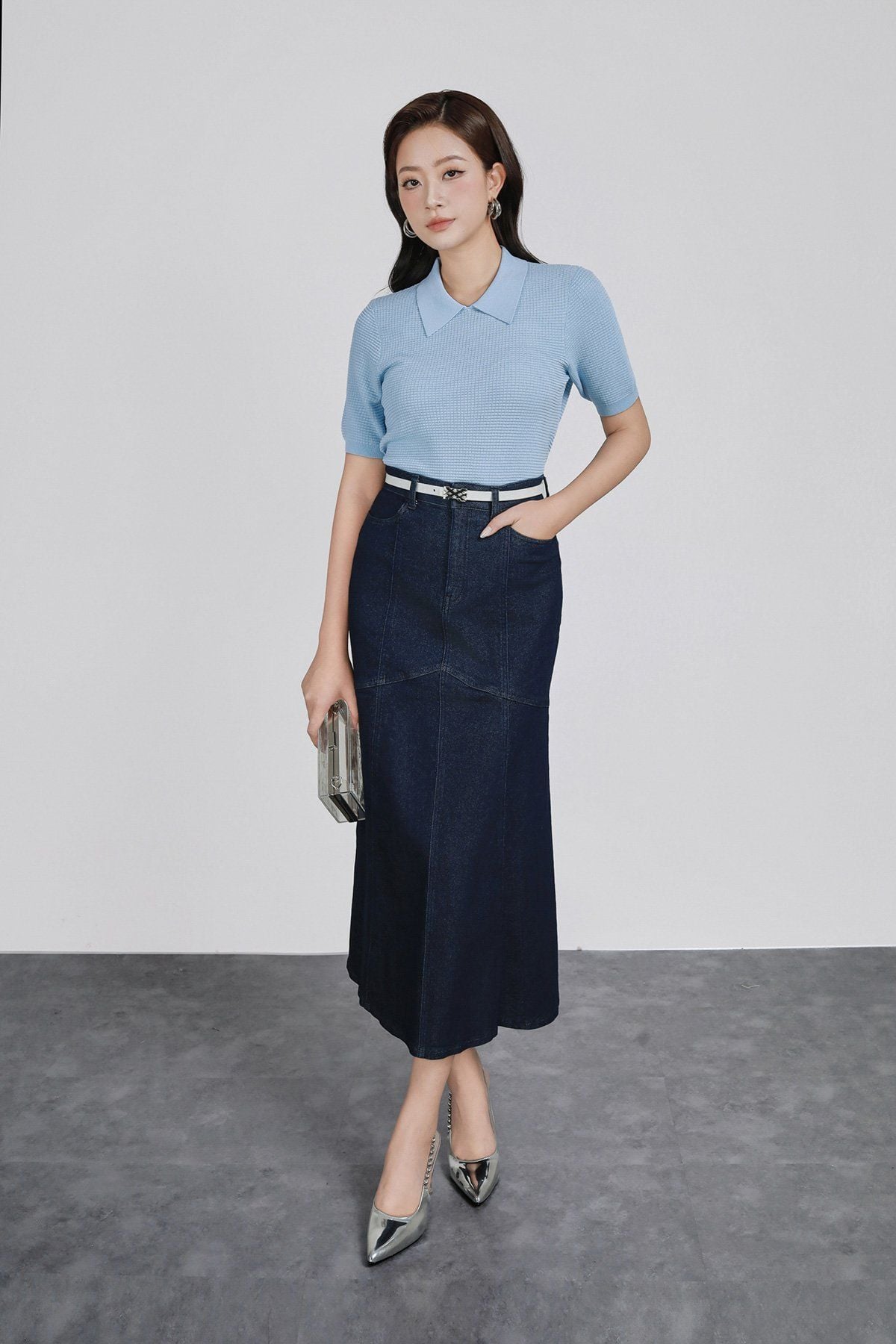 FOL565 - Áo len dệt kim vải len cao cấp dáng suông cổ bẻ tay ngắn thời trang - PANTIO