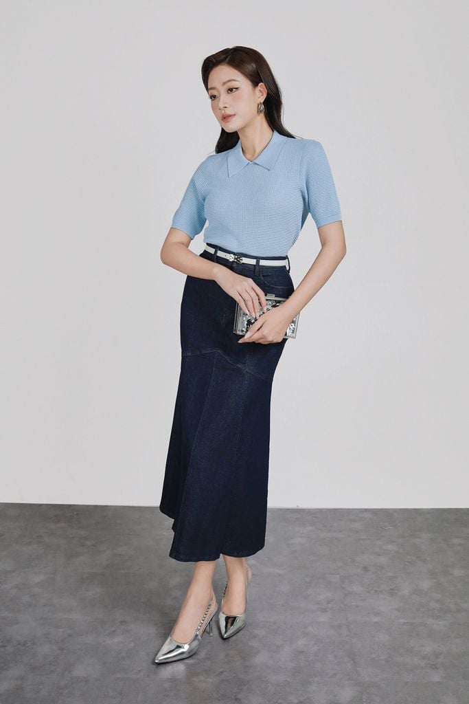 FOL565 - Áo len dệt kim vải len cao cấp dáng suông cổ bẻ tay ngắn thời trang - PANTIO