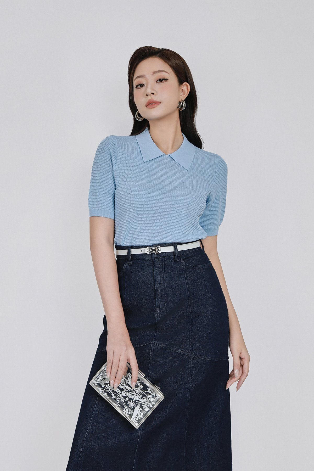 FOL565 - Áo len dệt kim vải len cao cấp dáng suông cổ bẻ tay ngắn thời trang - PANTIO