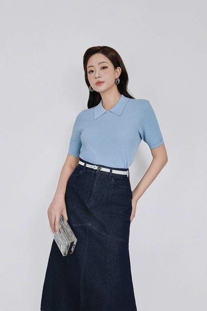 FOL565 - Áo len dệt kim vải len cao cấp dáng suông cổ bẻ tay ngắn thời trang - PANTIO