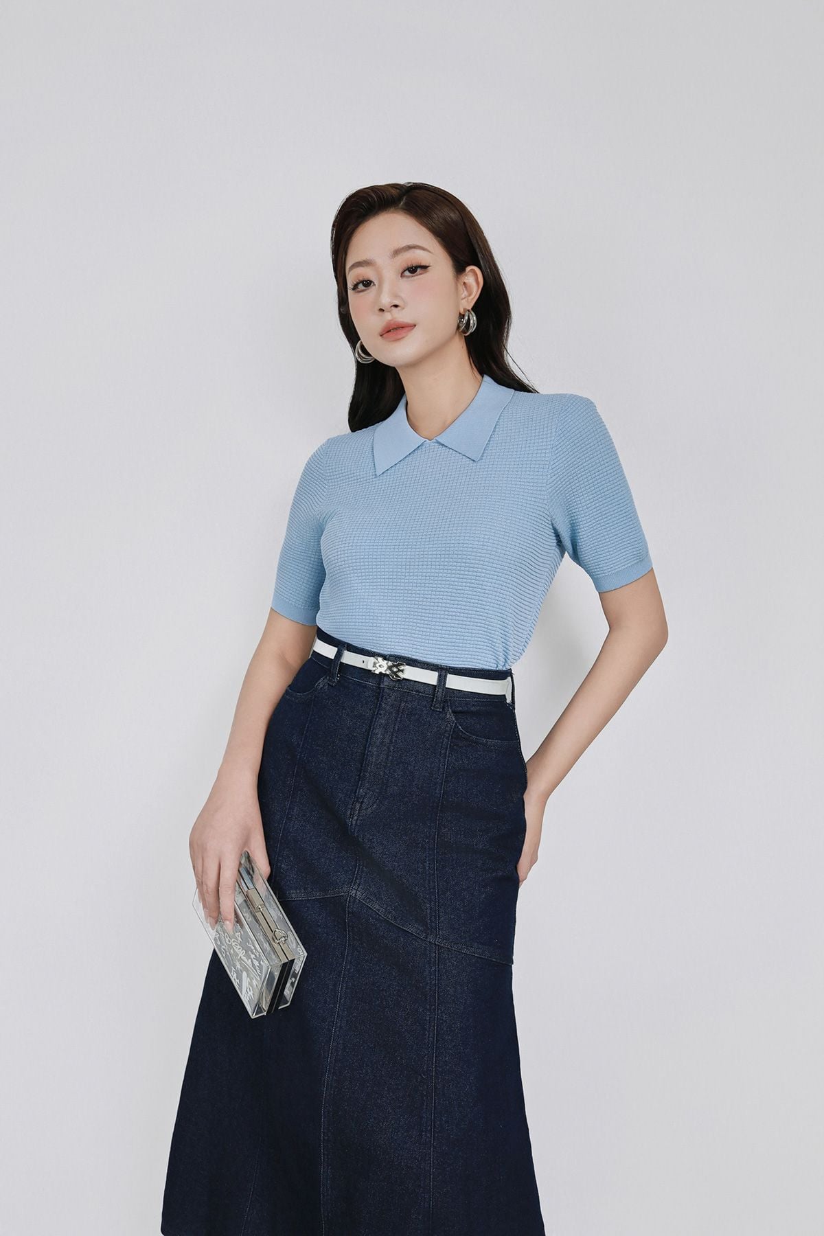 FOL565 - Áo len dệt kim vải len cao cấp dáng suông cổ bẻ tay ngắn thời trang - PANTIO