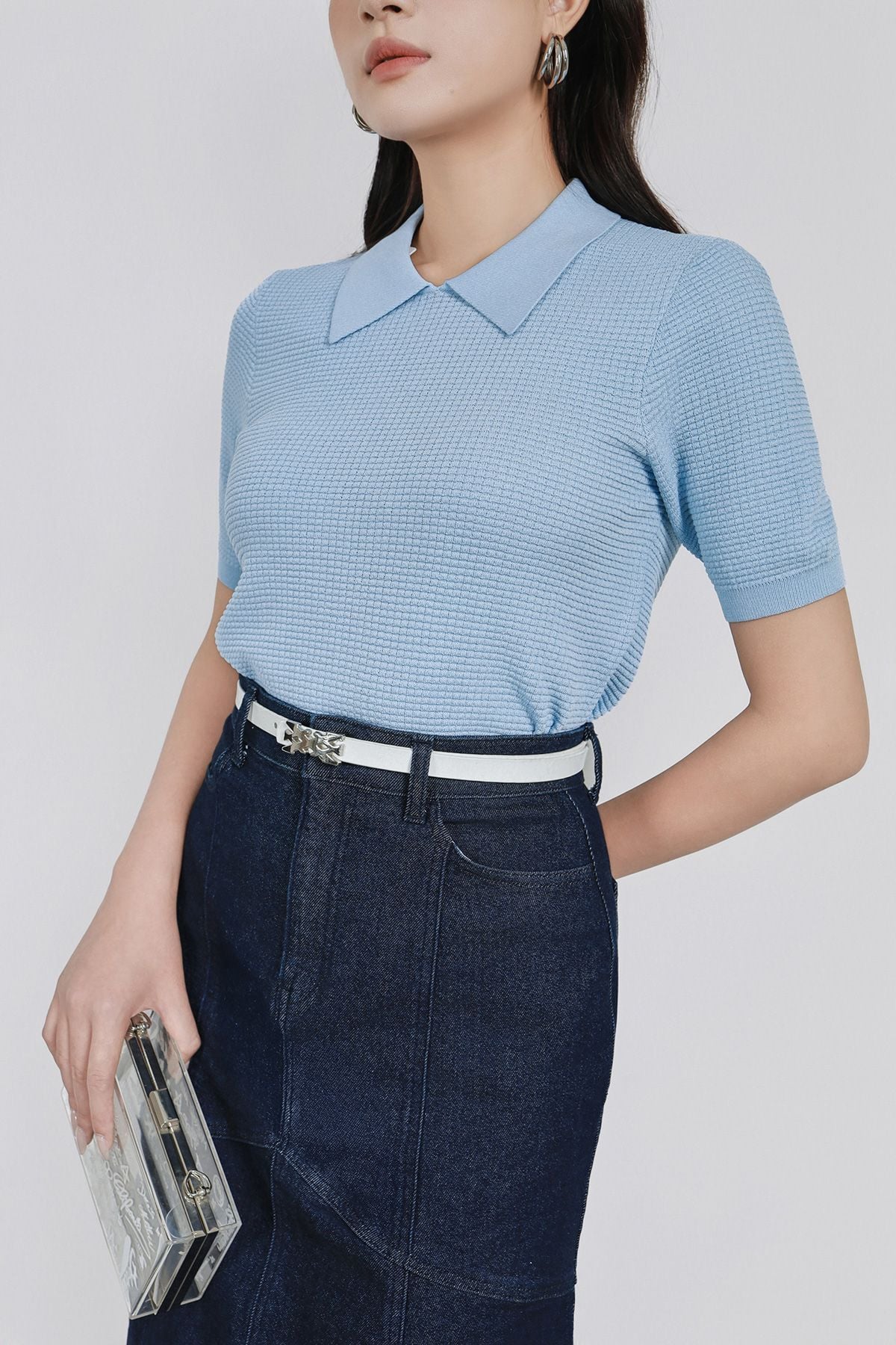 FOL565 - Áo len dệt kim vải len cao cấp dáng suông cổ bẻ tay ngắn thời trang - PANTIO