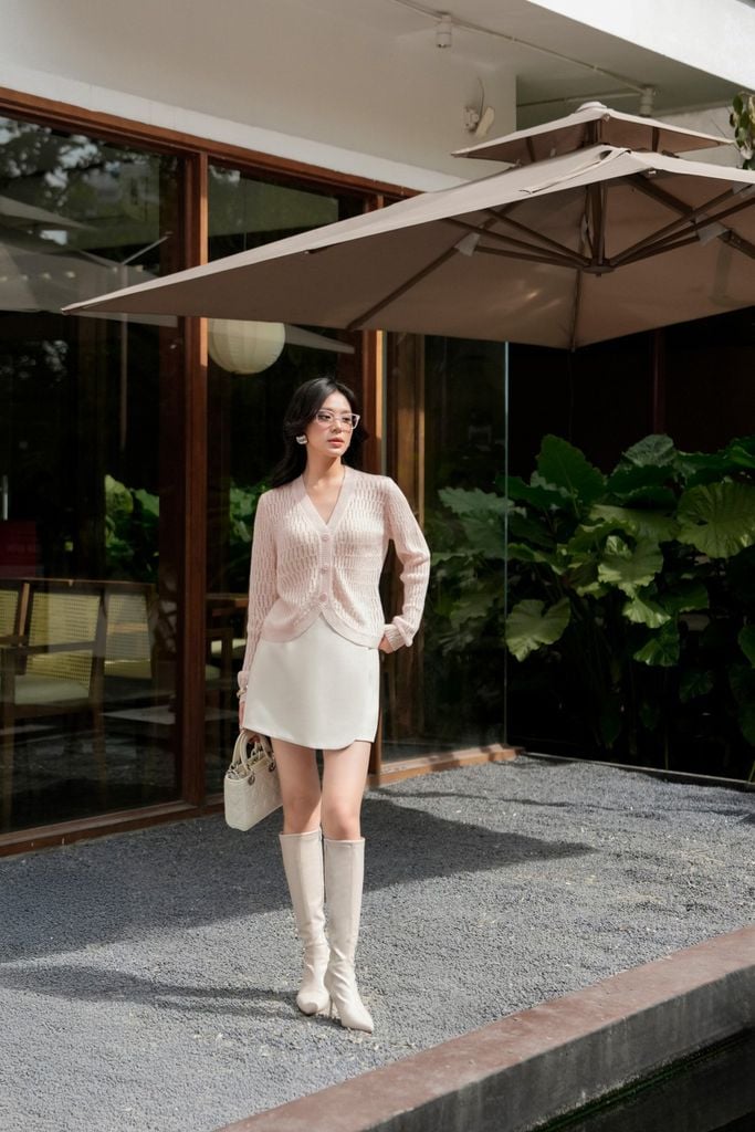 BQN73169 - Quần short vải thô dày dáng A thân phối vạt giả váy thời trang khoá thân sau - PANTIO