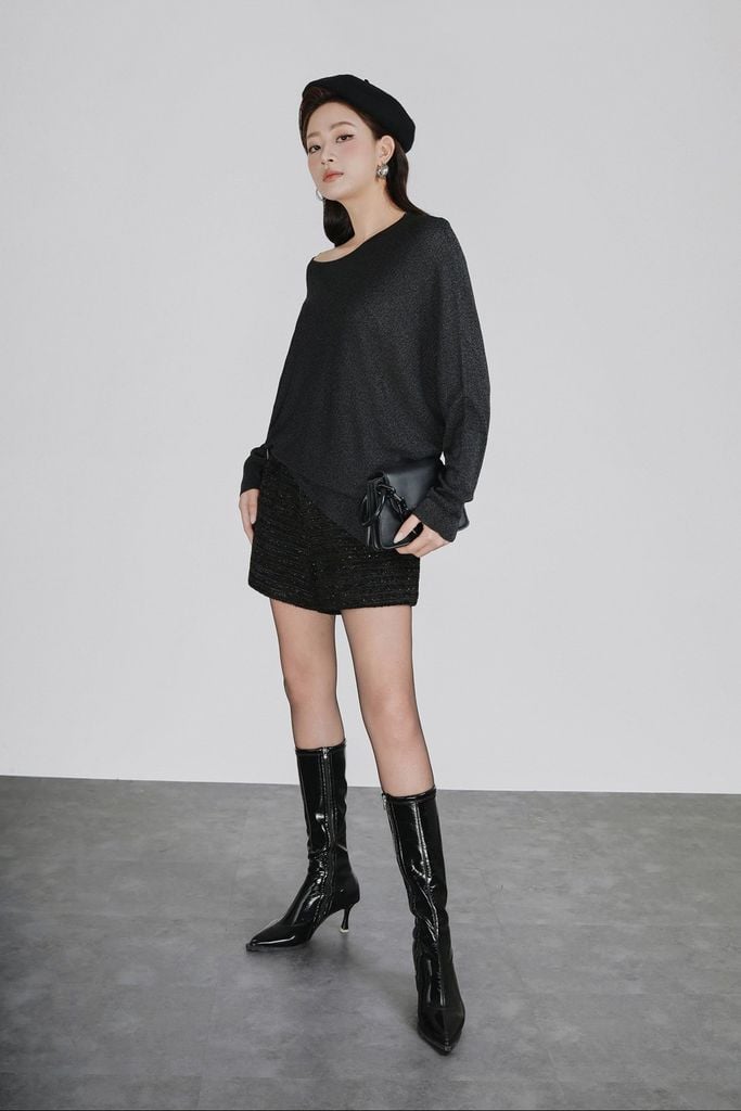 FOL578 - Áo len cao cấp dáng suông cổ thuyền tay cánh dơi tạo kiểu vạt áo bất đối xứng thời trang - PANTIO