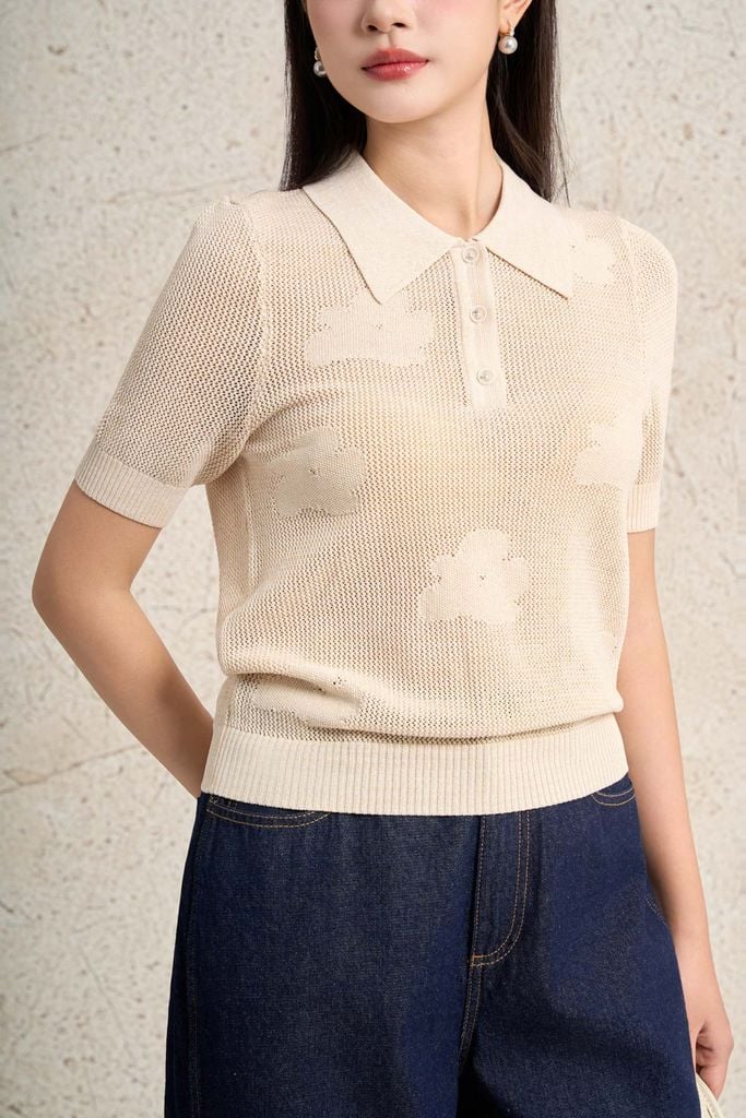 FOL586 - Áo len cao cấp dáng suông cổ bẻ phối khuy tạo kiểu gấu áo bo chun ôm thời trang - PANTIO