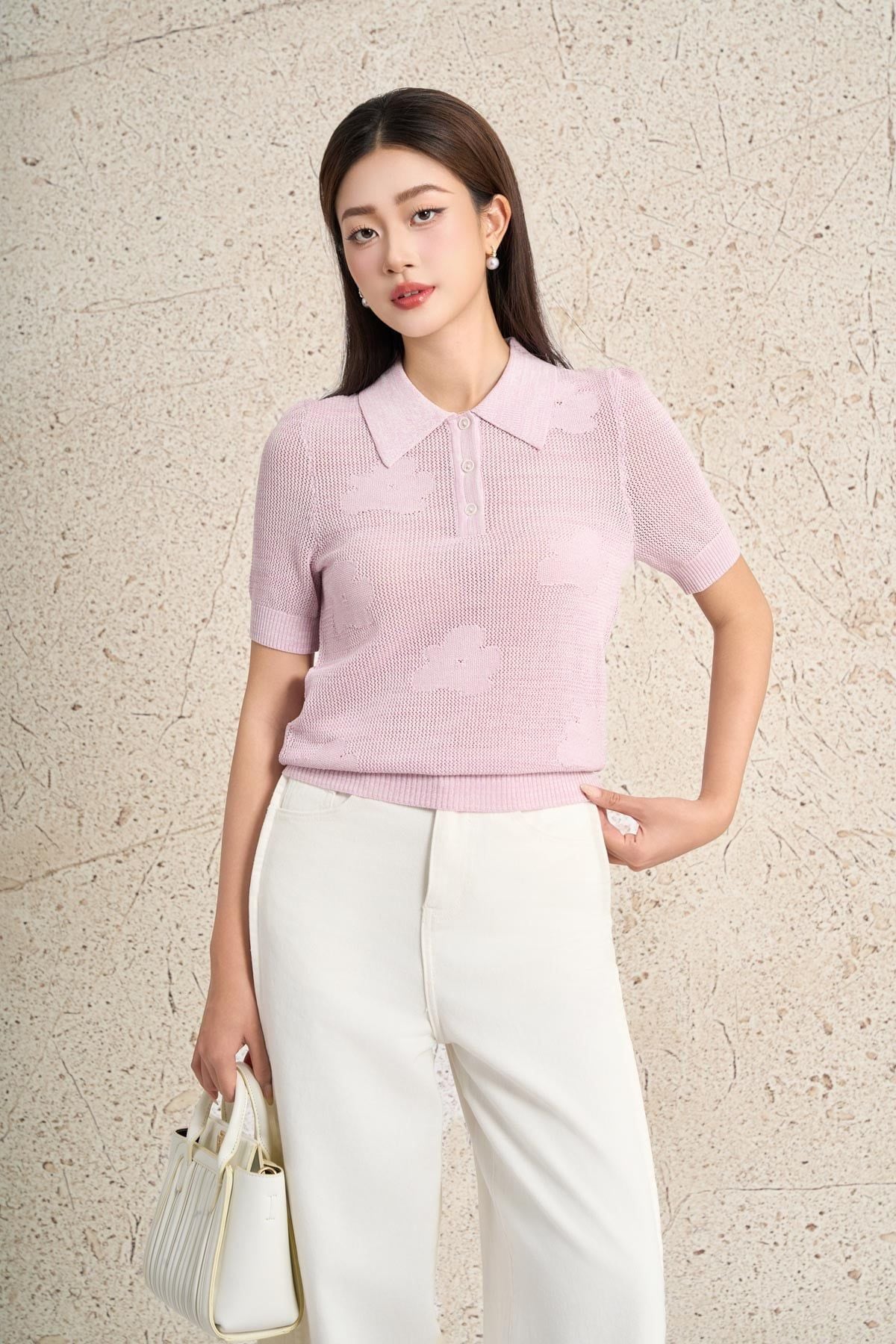 FOL586 - Áo len cao cấp dáng suông cổ bẻ phối khuy tạo kiểu gấu áo bo chun ôm thời trang - PANTIO