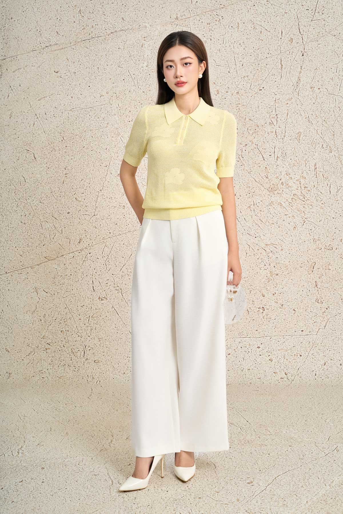 FOL586 - Áo len cao cấp dáng suông cổ bẻ phối khuy tạo kiểu gấu áo bo chun ôm thời trang - PANTIO