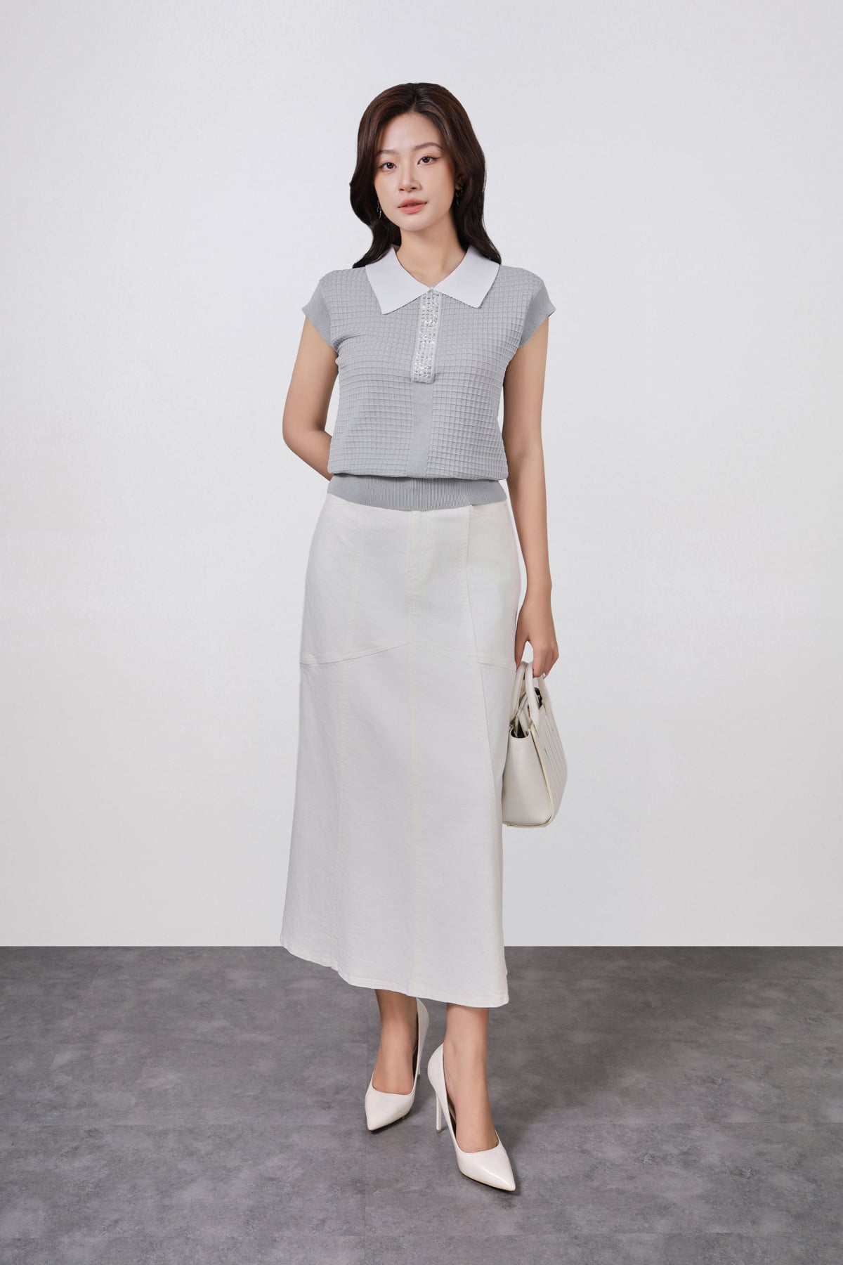 FOL591 - Áo len dệt kim cao cấp dáng suông cổ bẻ tay chờm cổ áo đính đá thời trang gấu áo bo chun ôm tạo kiểu - PANTIO