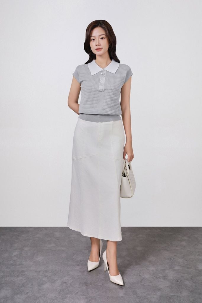 FOL591 - Áo len dệt kim cao cấp dáng suông cổ bẻ tay chờm cổ áo đính đá thời trang gấu áo bo chun ôm tạo kiểu - PANTIO