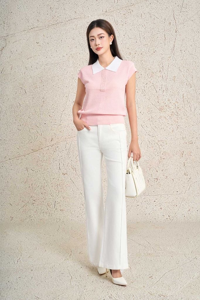 FOL591 - Áo len dệt kim cao cấp dáng suông cổ bẻ tay chờm cổ áo đính đá thời trang gấu áo bo chun ôm tạo kiểu - PANTIO