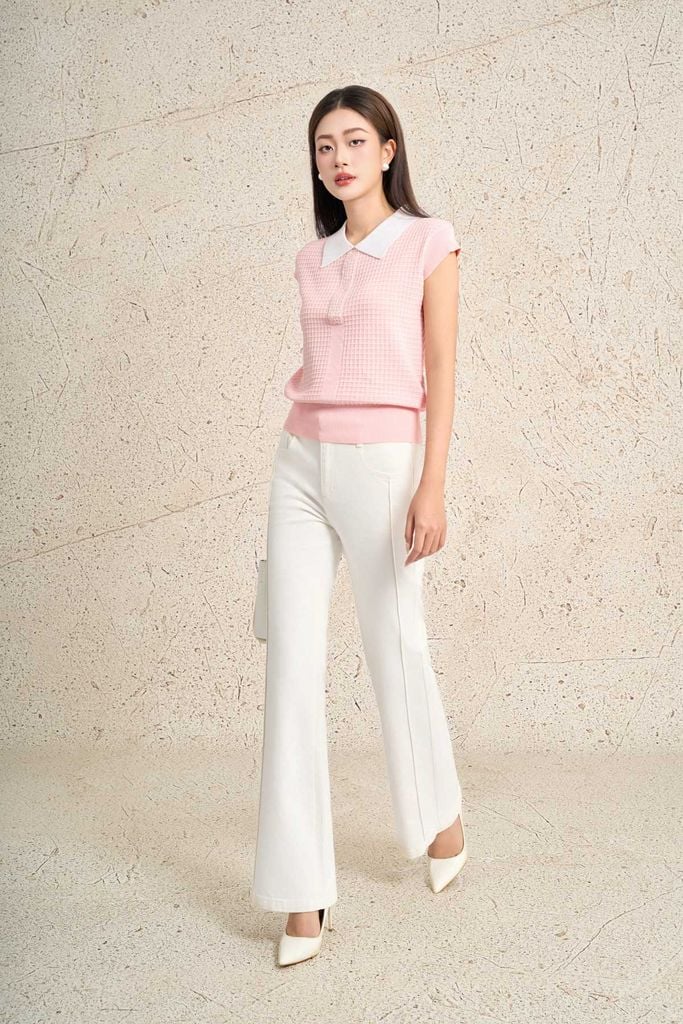 FOL591 - Áo len dệt kim cao cấp dáng suông cổ bẻ tay chờm cổ áo đính đá thời trang gấu áo bo chun ôm tạo kiểu - PANTIO