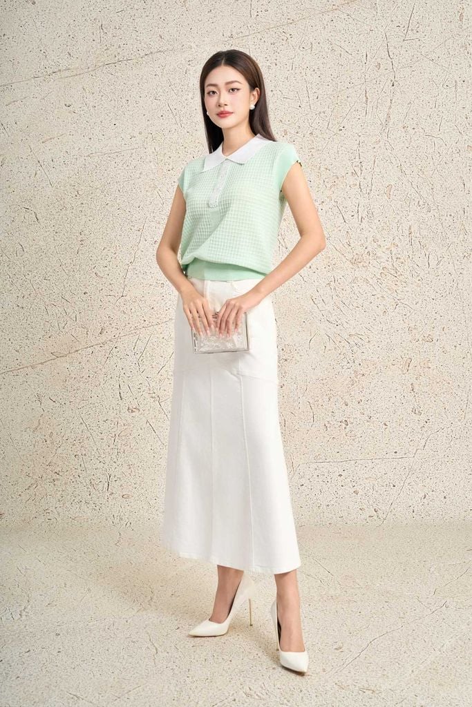 FOL591 - Áo len dệt kim cao cấp dáng suông cổ bẻ tay chờm cổ áo đính đá thời trang gấu áo bo chun ôm tạo kiểu - PANTIO