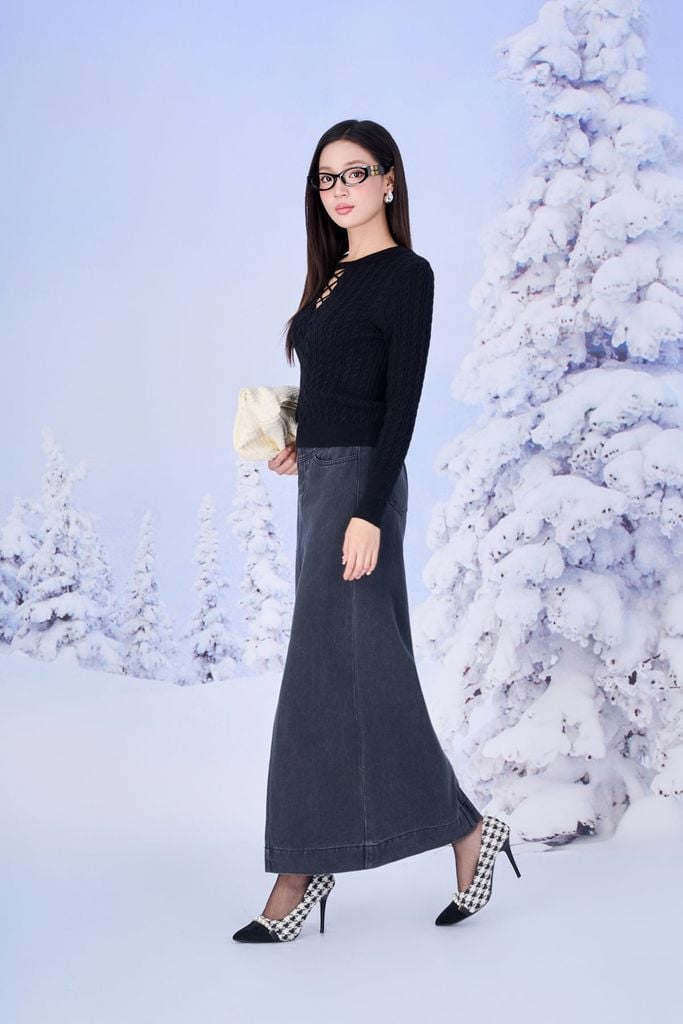 FOL594 - Áo len cao cấp dáng ôm vải len cổ tròn đan dây thời trang gấu áo bo chun tạo kiểu - PANTIO