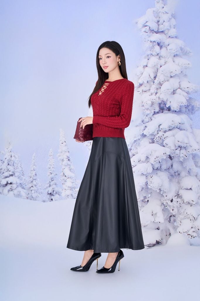 FOL594 - Áo len cao cấp dáng ôm vải len cổ tròn đan dây thời trang gấu áo bo chun tạo kiểu - PANTIO