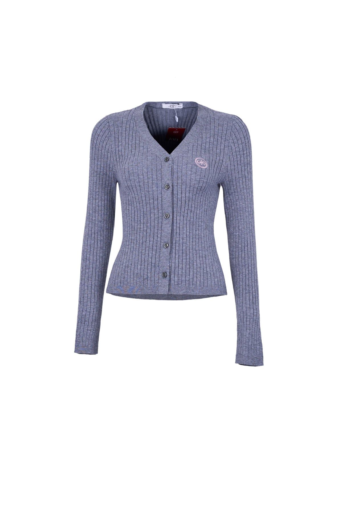 FOL595 - Áo len cao cấp dáng ôm cổ xẻ V tay dài ngực áo thêu hoạ tiết cài khuy thân trước - JAN.