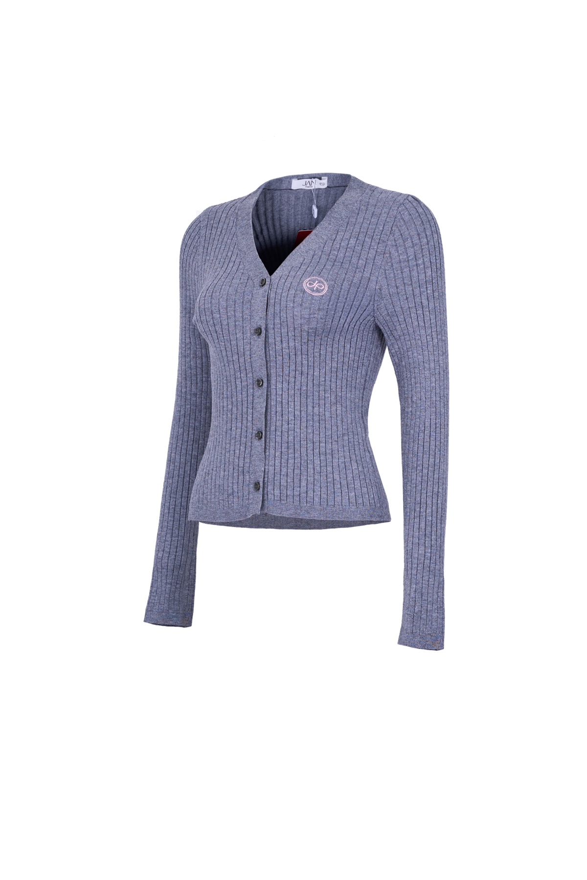 FOL595 - Áo len cao cấp dáng ôm cổ xẻ V tay dài ngực áo thêu hoạ tiết cài khuy thân trước - JAN.