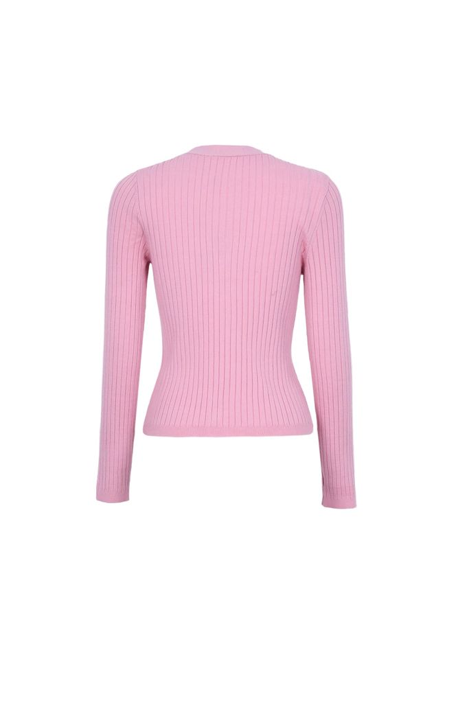 FOL595 - Áo len cao cấp dáng ôm cổ xẻ V tay dài ngực áo thêu hoạ tiết cài khuy thân trước - JAN.