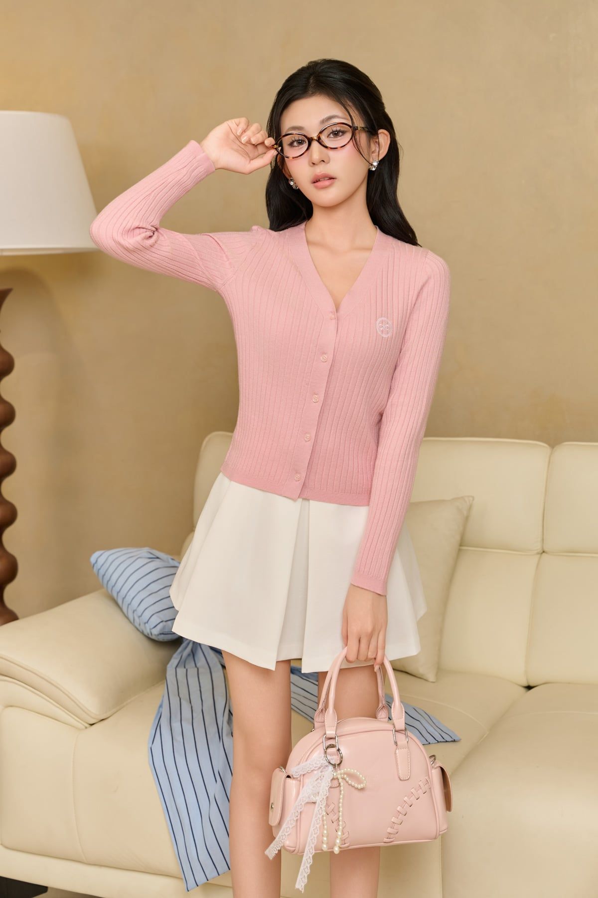 FJN3720 - Chân váy ngắn vải thô đũi dáng chữ A cạp đính nơ thân váy phối ly bung tạo kiểu - JAN.