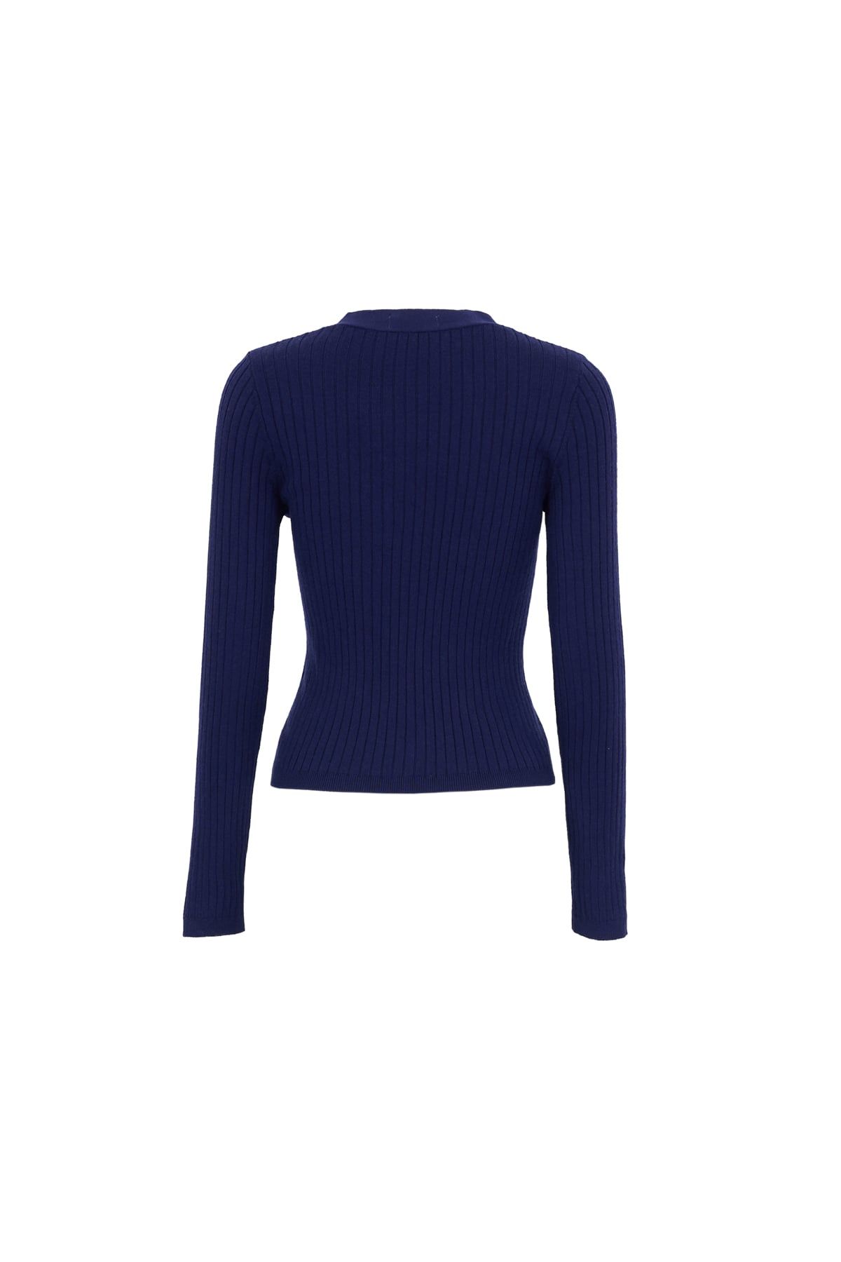 FOL595 - Áo len cao cấp dáng ôm cổ xẻ V tay dài ngực áo thêu hoạ tiết cài khuy thân trước - JAN.