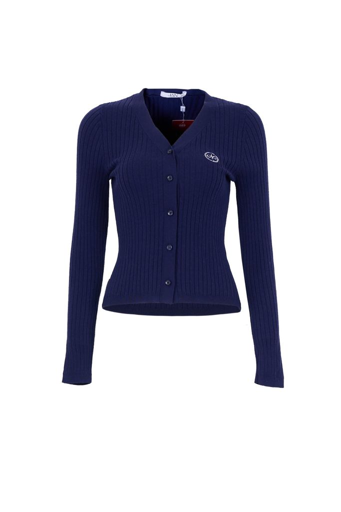 FOL595 - Áo len cao cấp dáng ôm cổ xẻ V tay dài ngực áo thêu hoạ tiết cài khuy thân trước - JAN.