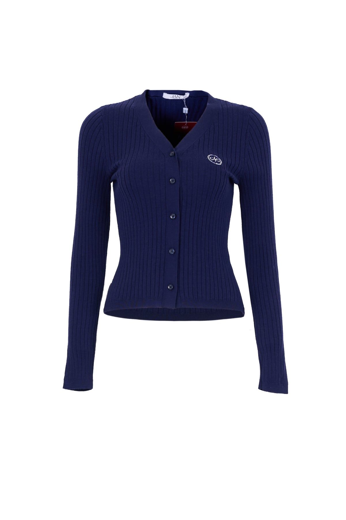 FOL595 - Áo len cao cấp dáng ôm cổ xẻ V tay dài ngực áo thêu hoạ tiết cài khuy thân trước - JAN.