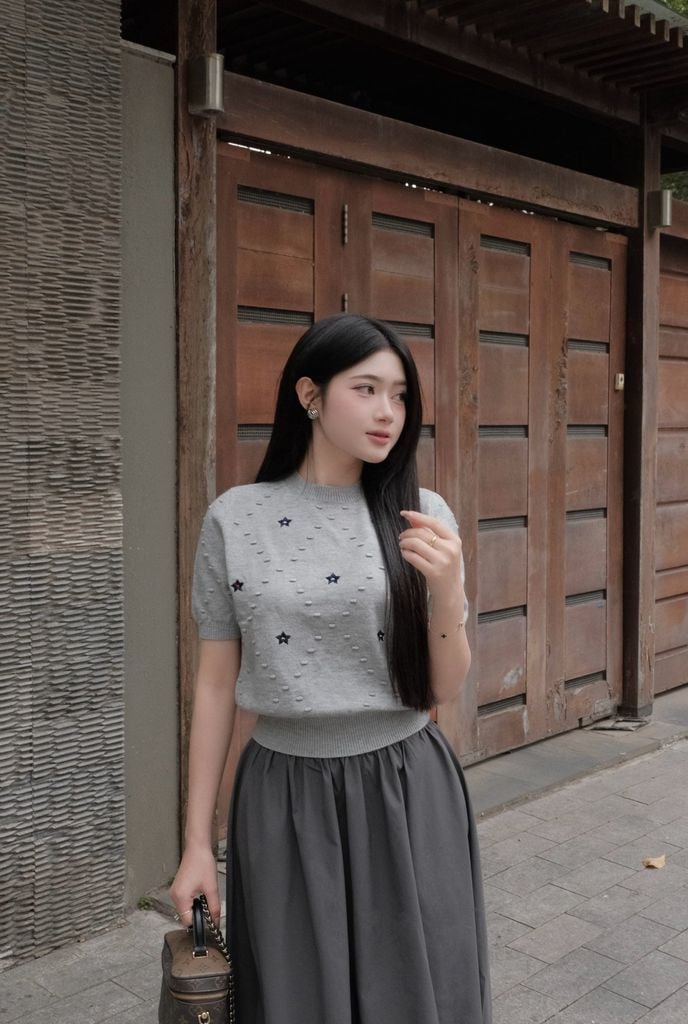 FOL596 - Áo len cao cấp cổ tròn tay lỡ thân áo hoạ tiết thời trang gấu áo bo chun ôm tạo kiểu - JAN.