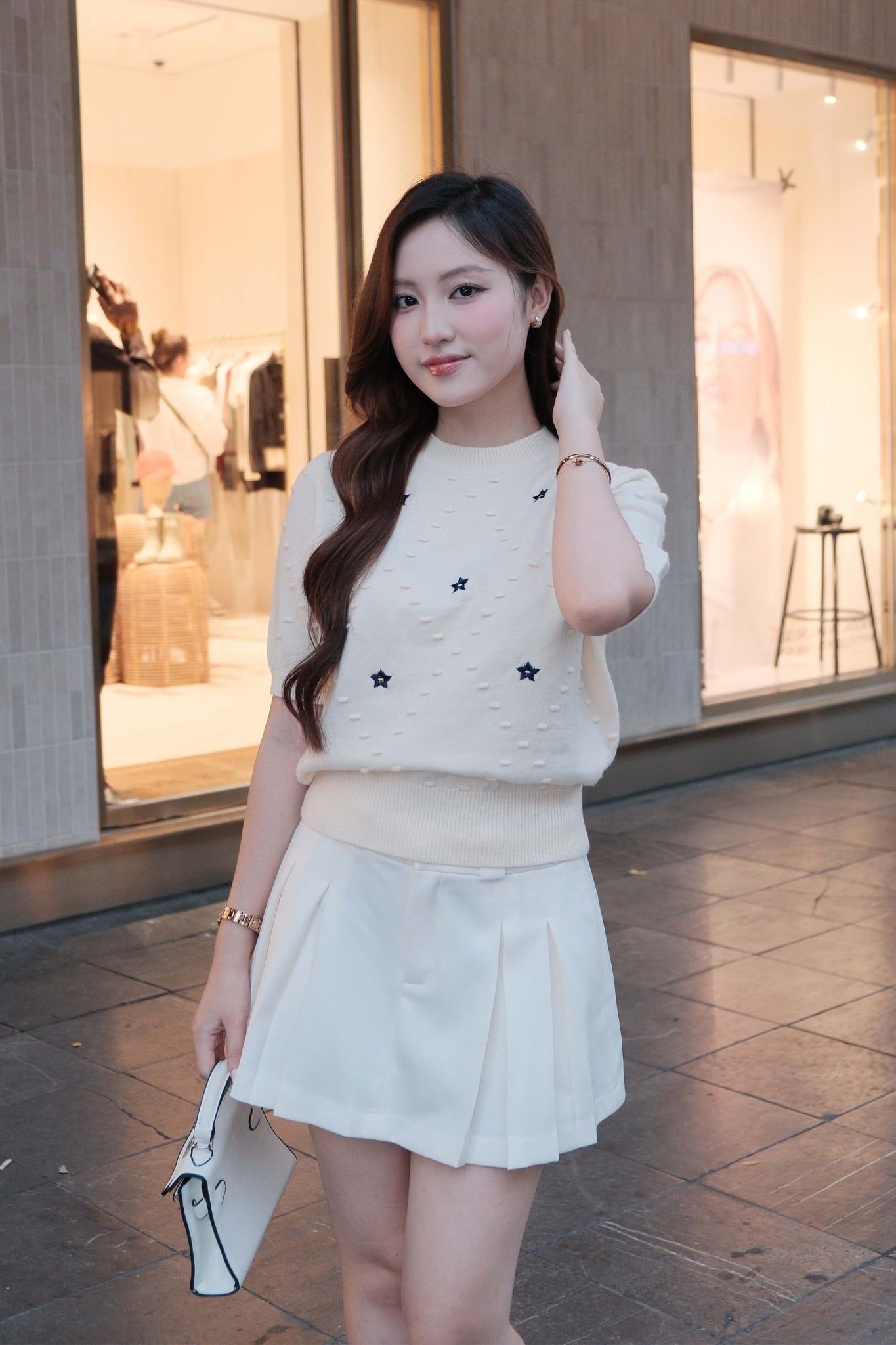 FOL596 - Áo len cao cấp cổ tròn tay lỡ thân áo hoạ tiết thời trang gấu áo bo chun ôm tạo kiểu - JAN.