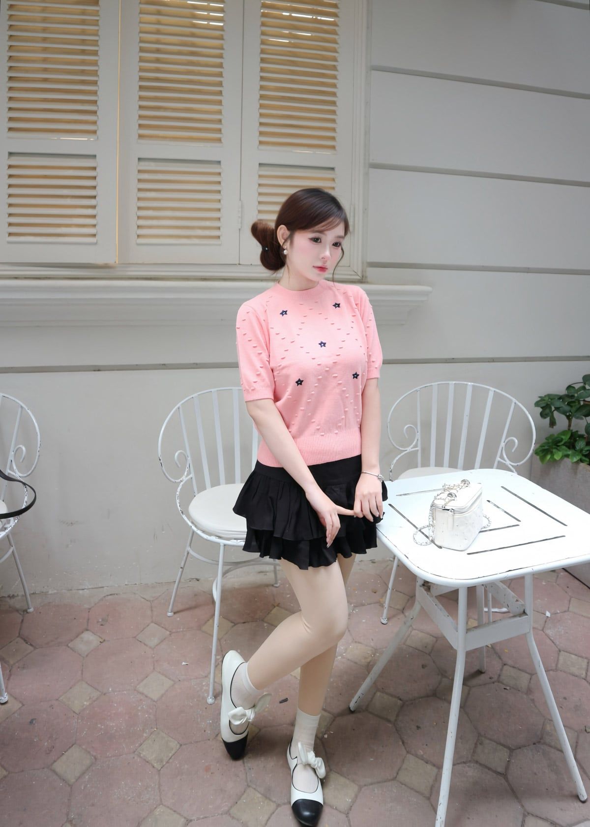 FJN3721 - Chân váy ngắn vải tơ hai tầng tạo kiểu khoá thân sau - JAN.