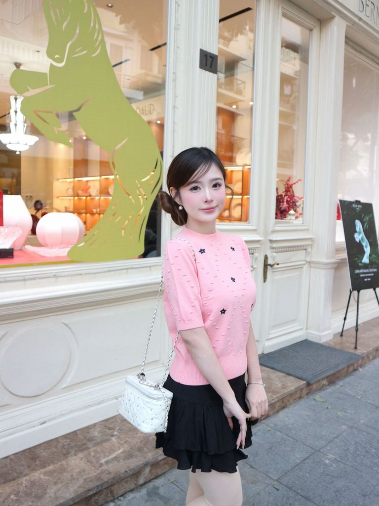 FJN3721 - Chân váy ngắn vải tơ hai tầng tạo kiểu khoá thân sau - JAN.