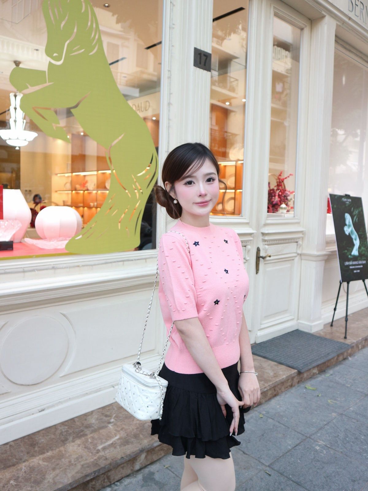 FJN3721 - Chân váy ngắn vải tơ hai tầng tạo kiểu khoá thân sau - JAN.