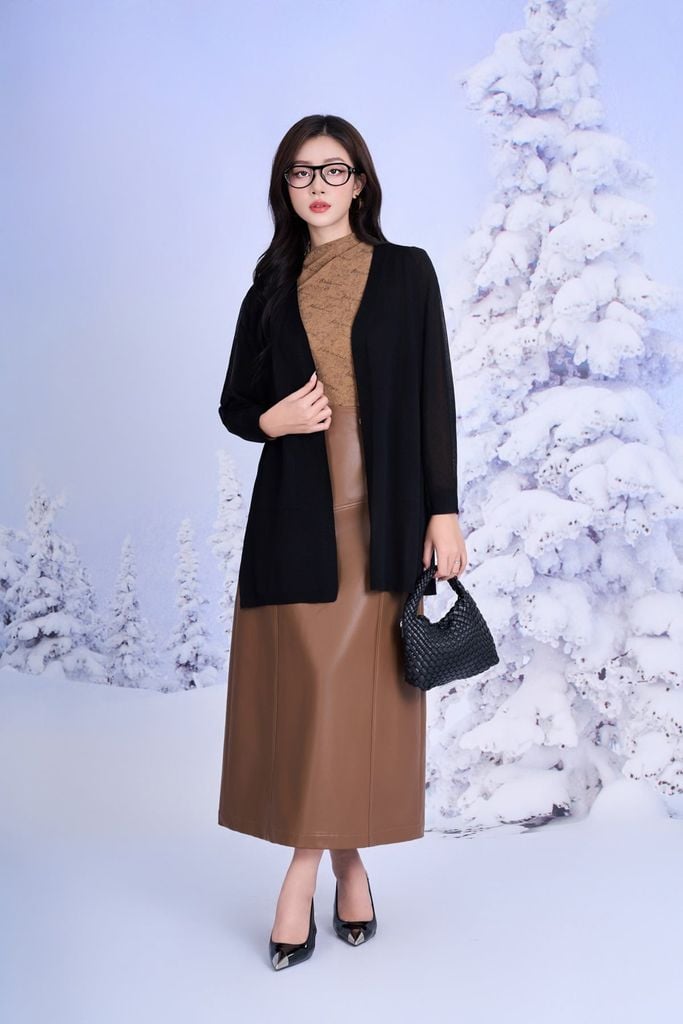 FOL601 - Áo khoác len mỏng dáng suông tay dài bên hông xẻ tà thời trang - PANTIO
