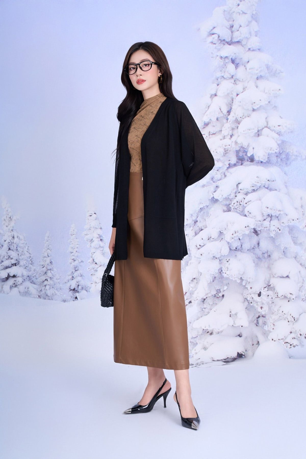 FOL601 - Áo khoác len mỏng dáng suông tay dài bên hông xẻ tà thời trang - PANTIO